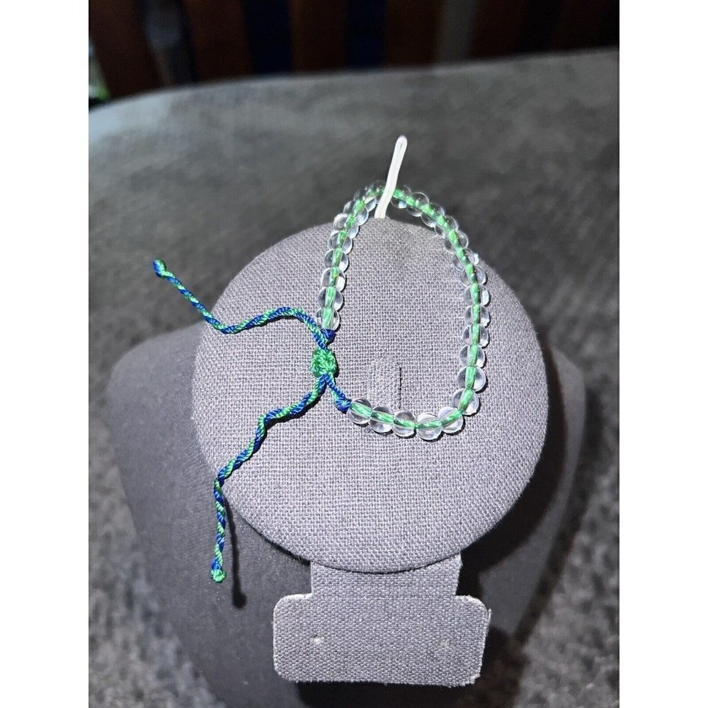 Friendship Clear Beaded Green Adjustable Bracelet Handmade